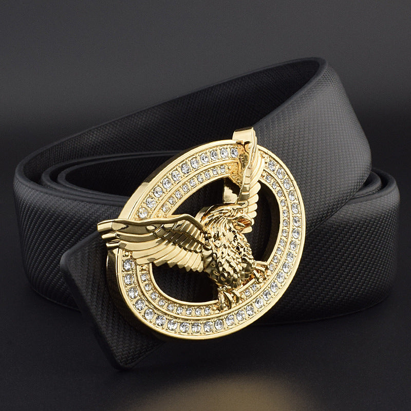Diamond-studded Leather Belt With Animal Buckle Men and Women
