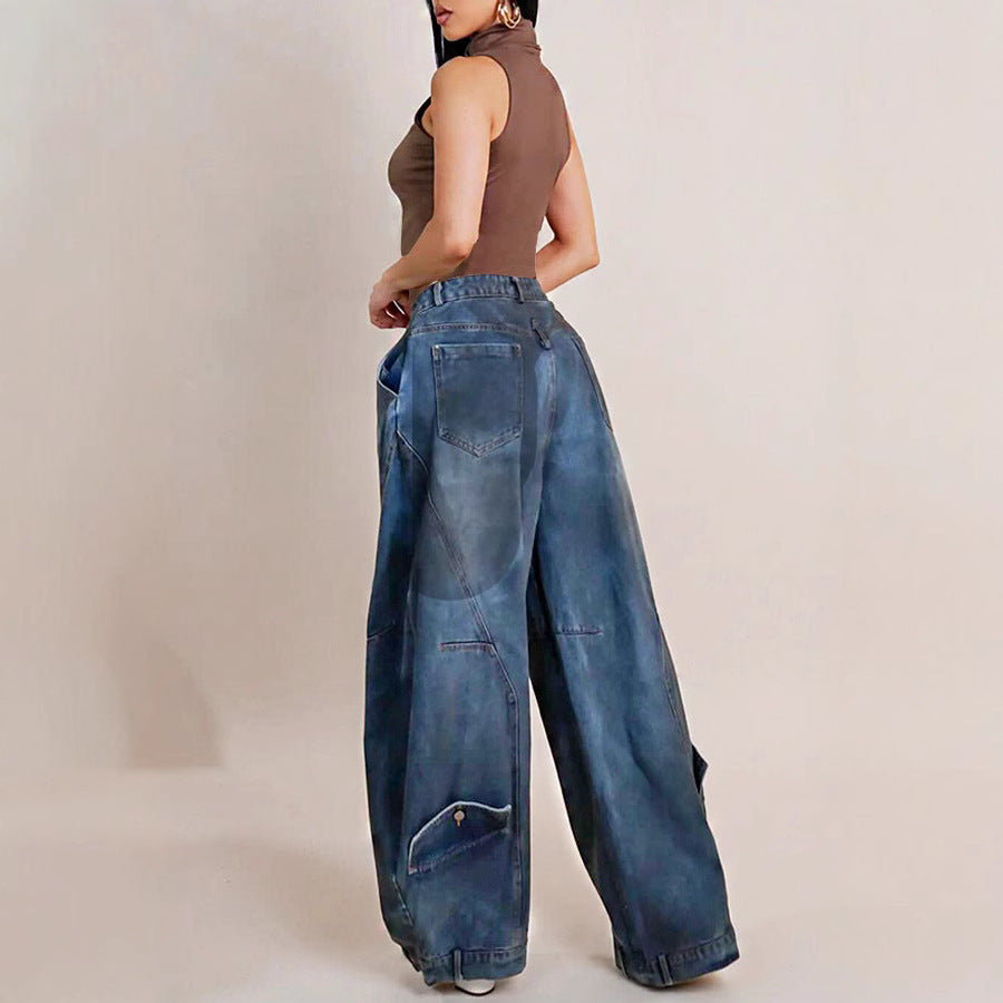 Retro Worn Looking Washed-out Reverse Waist Women's Jeans
