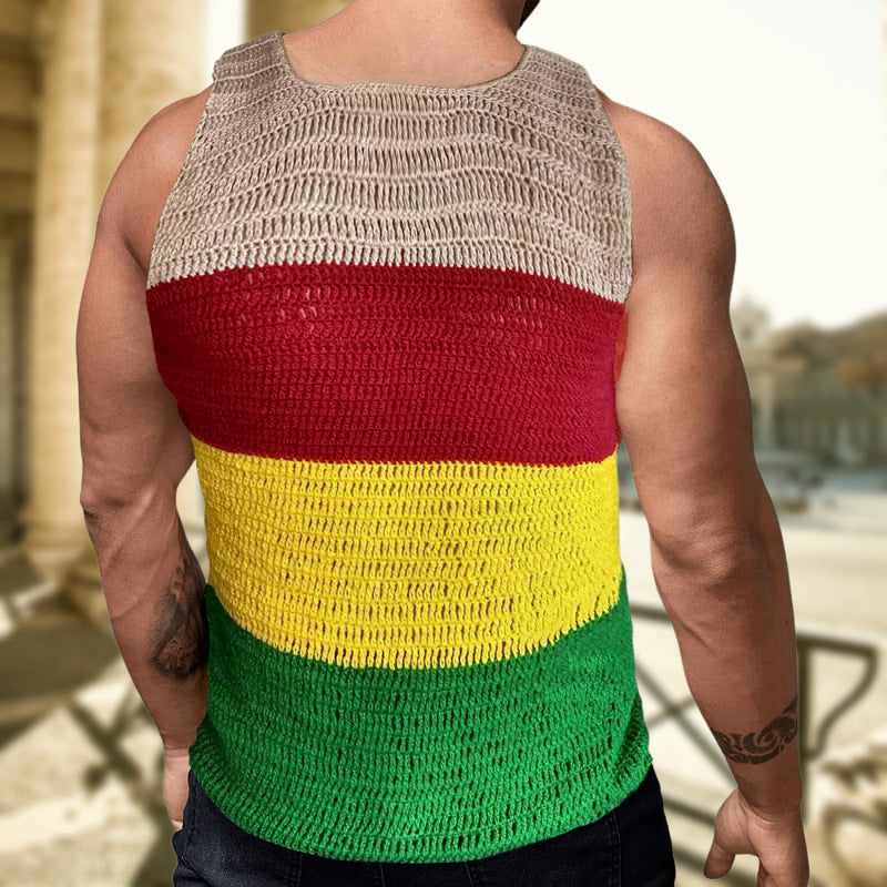 Men's Contrast Color Thick Needle Sweater