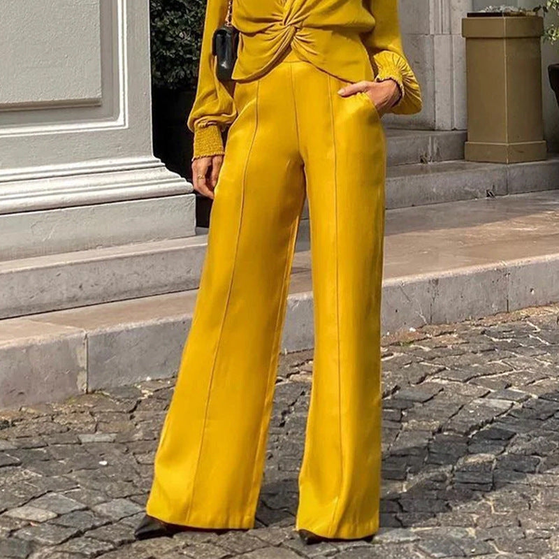 Women's two-piece long-sleeve solid color suit