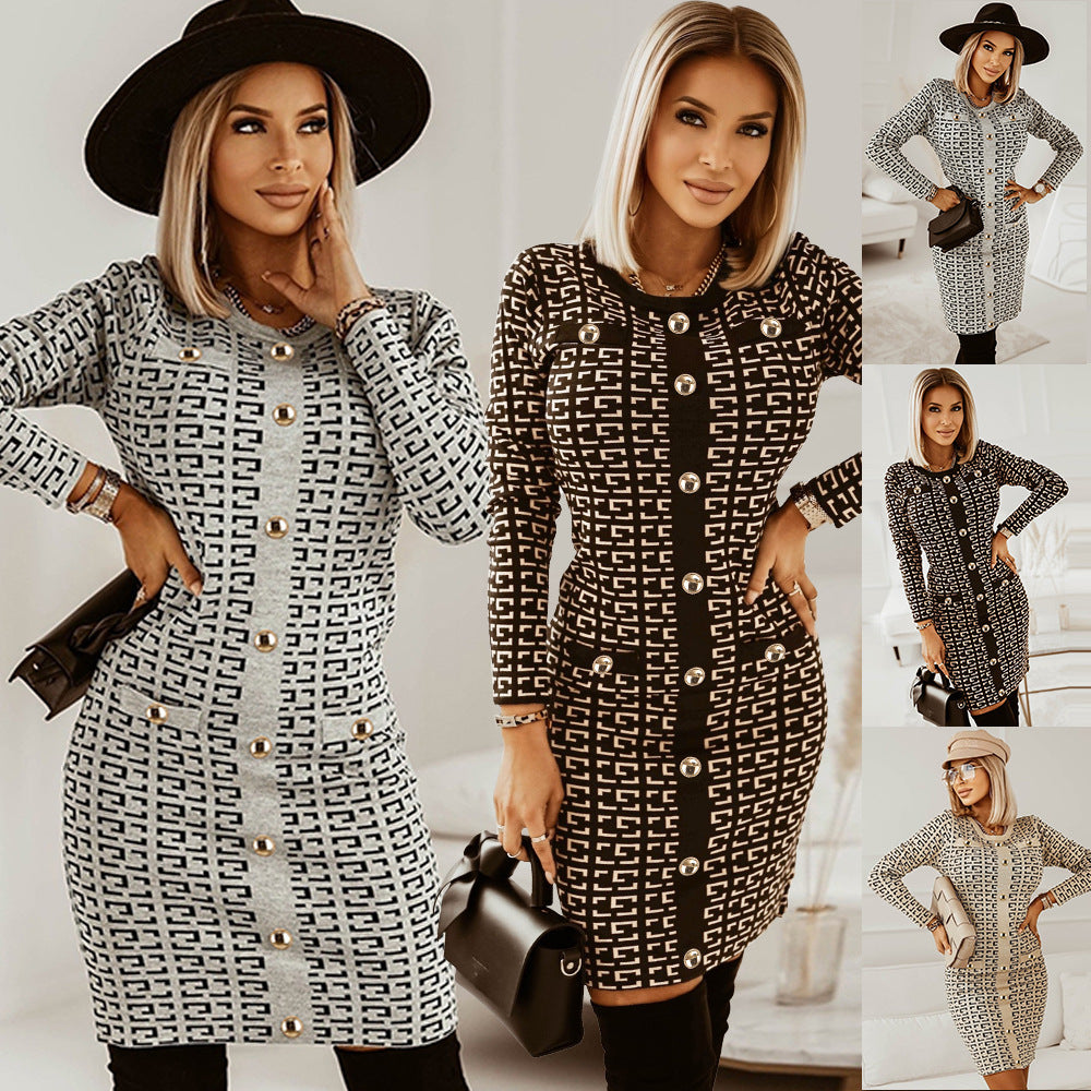 ZARA COLLECTION European And American Slim Temperament Knitted Button Dress