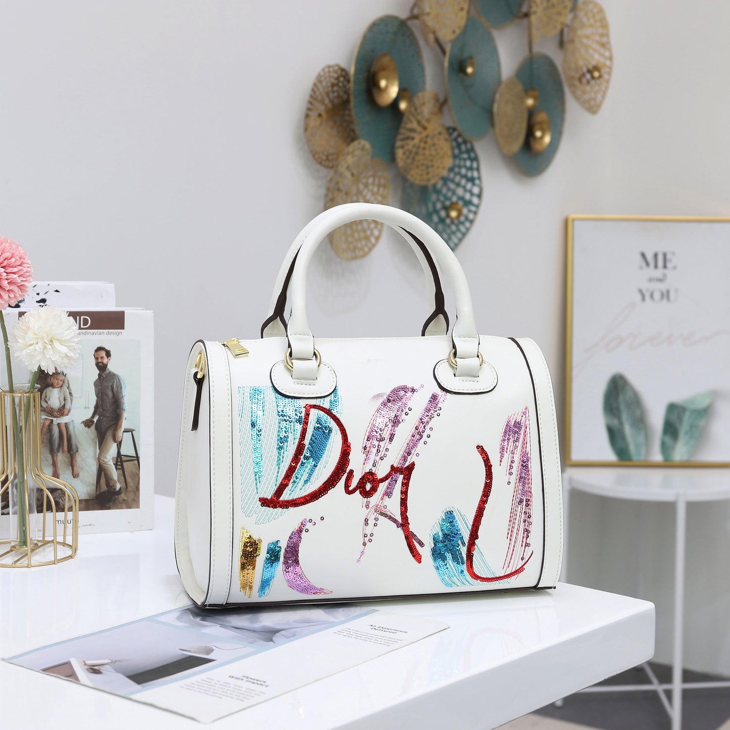 DIOR Round Women's Pu embroidered handbag