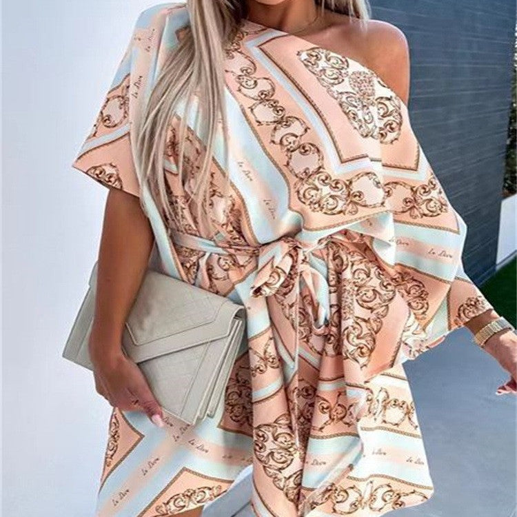 Women's Fashion Printing Shoulder Girdle Dress