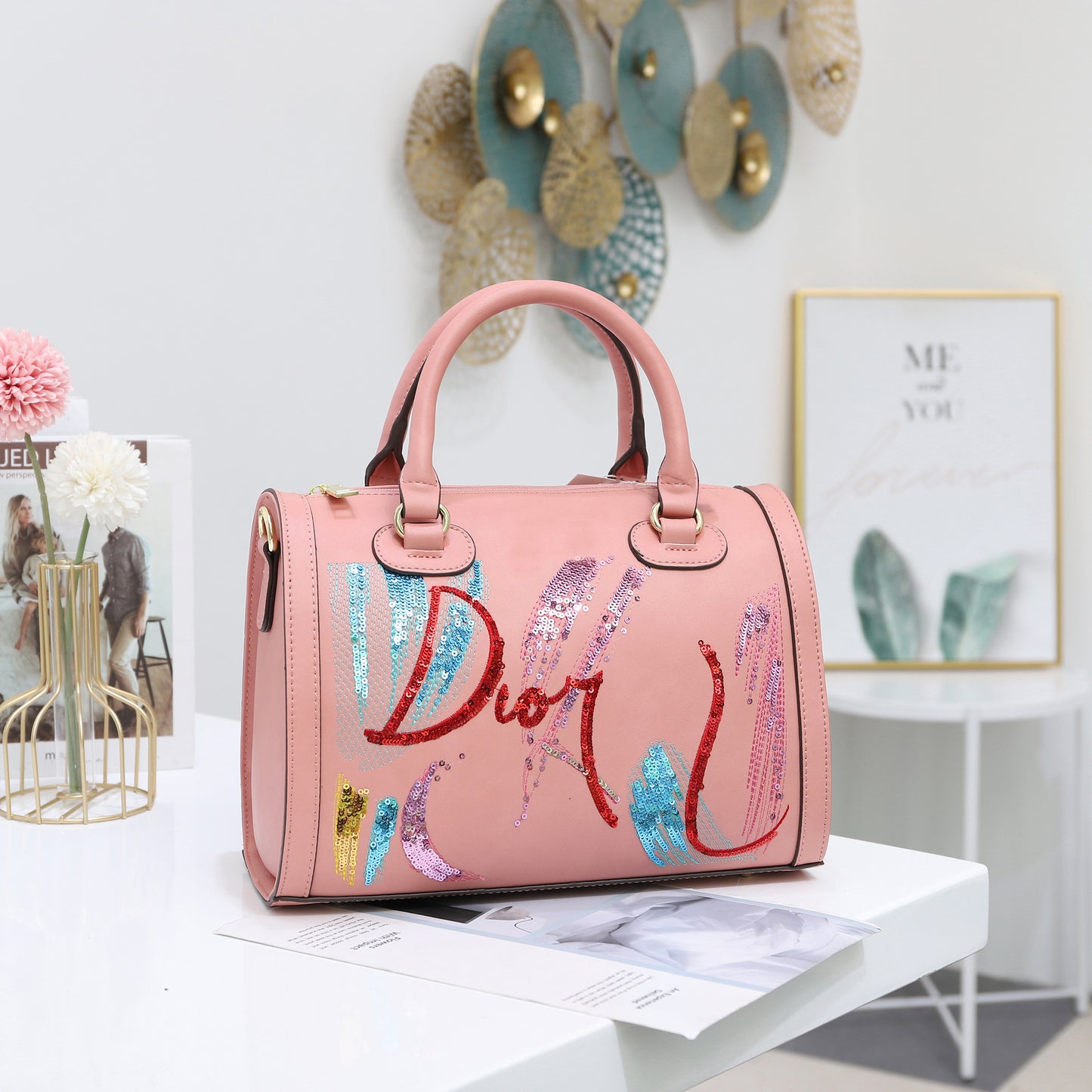 DIOR Round Women's Pu embroidered handbag
