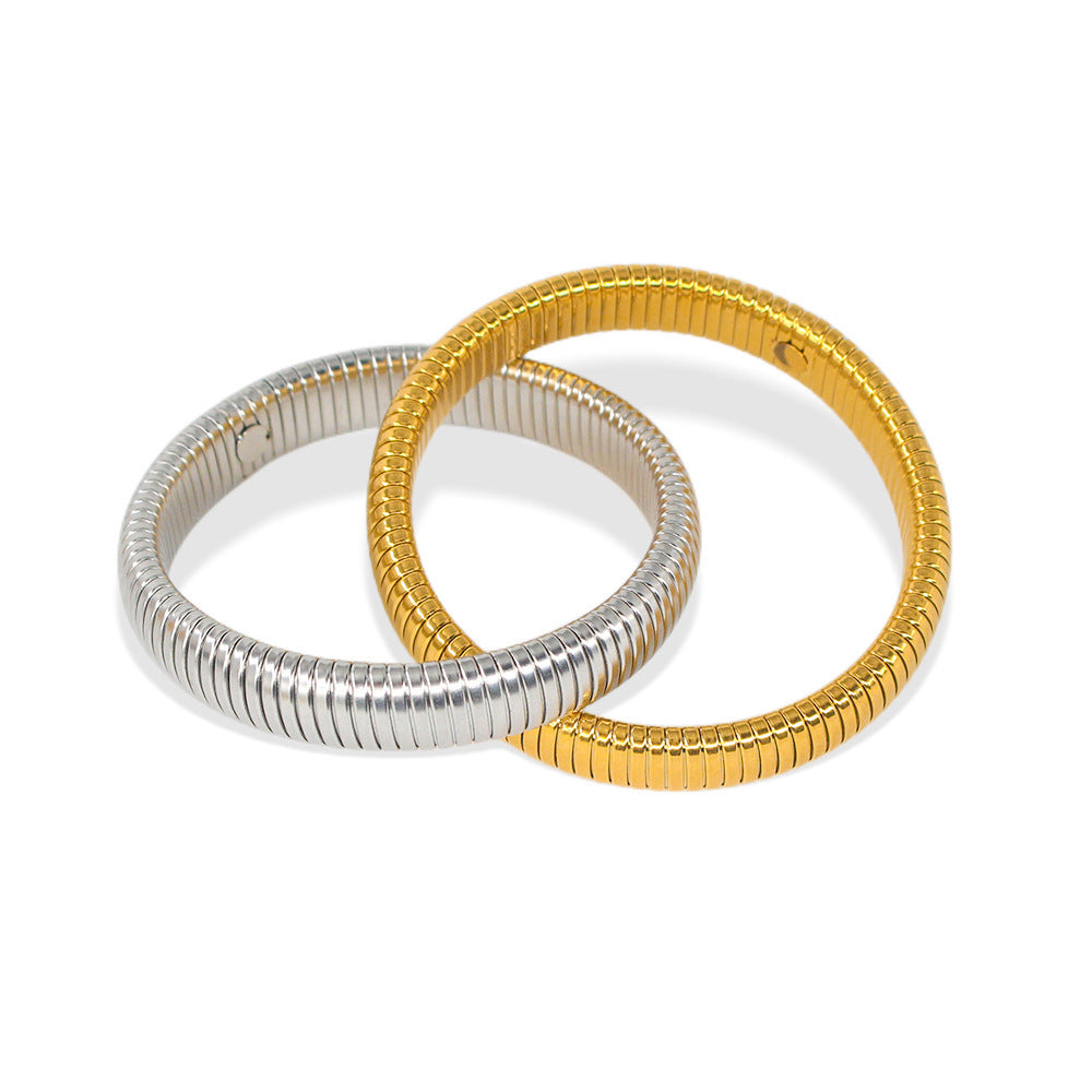 Stainless Steel Fashion Double Ring Golden Bracelet