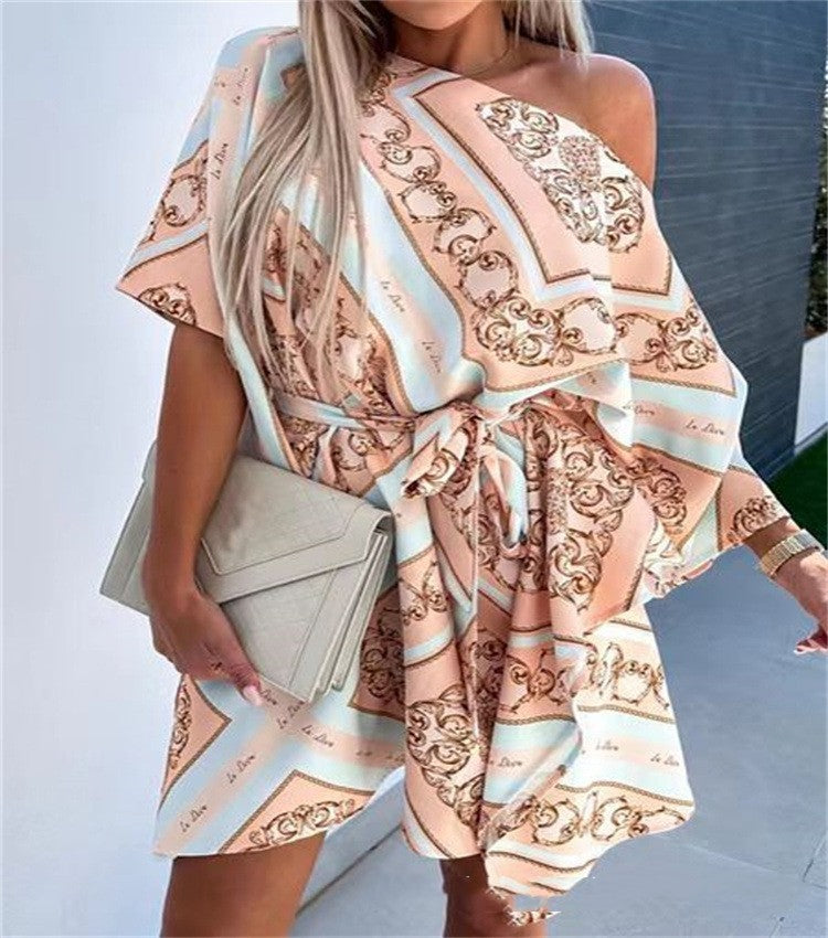 Women's Fashion Printing Shoulder Girdle Dress