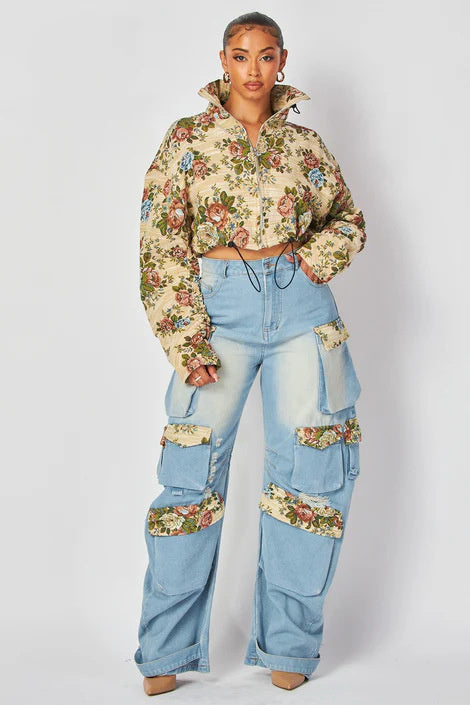Women's Lace-up Yarn-dyed Jacquard Long-sleeved Jacket