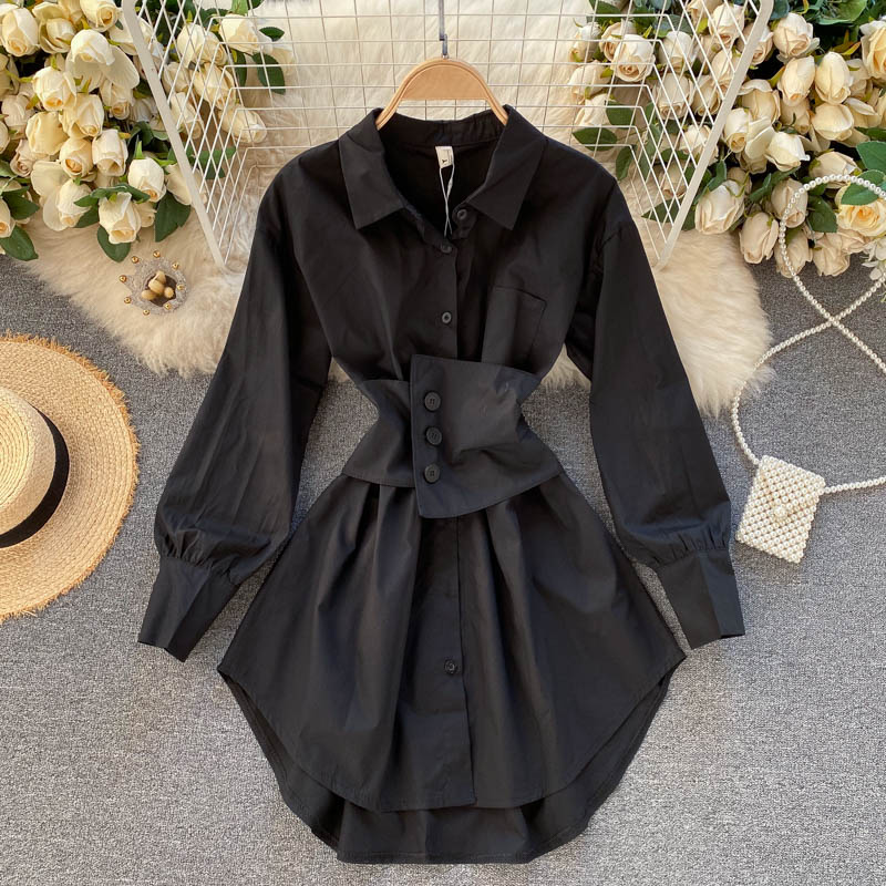 long-sleeved shirt-dress with narrow waist