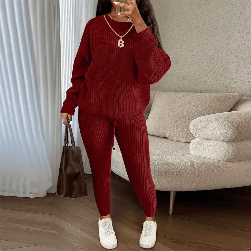 Women's Fashionable Knitted Wool Trousers Suit