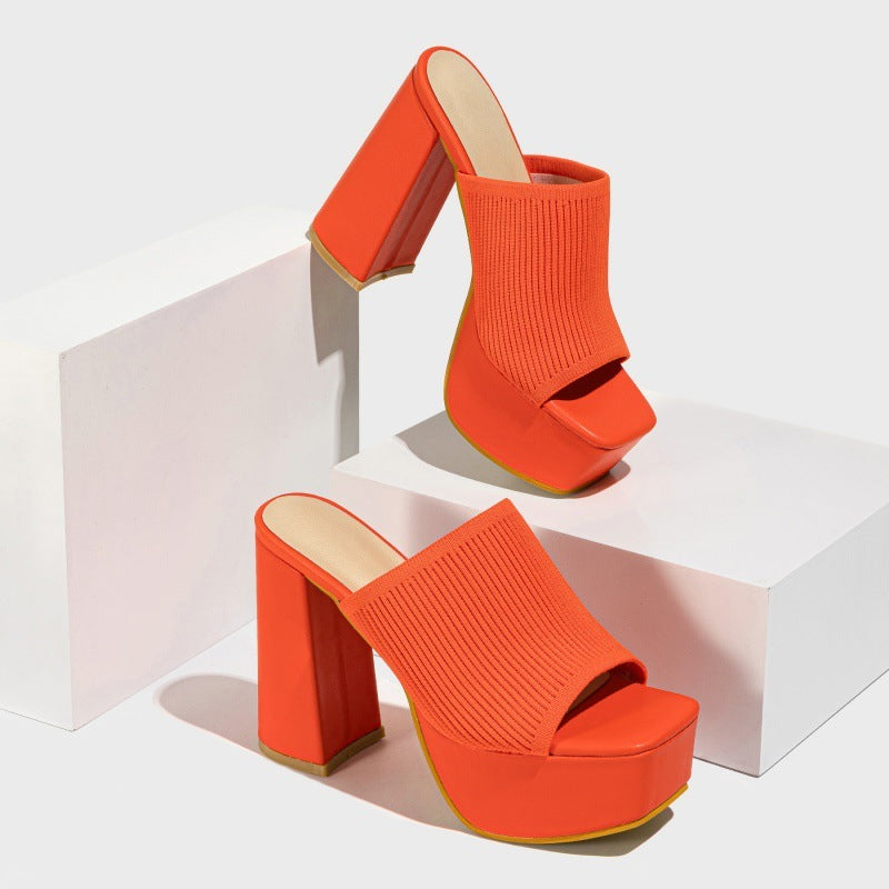 ZARA COLLECTION Summer Women's Knitted Fashionable Chunky Heel Waterproof Platform Outdoor Street Slippers