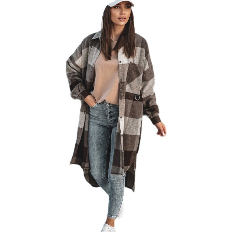 Single-breasted tartan casual shirt jacket