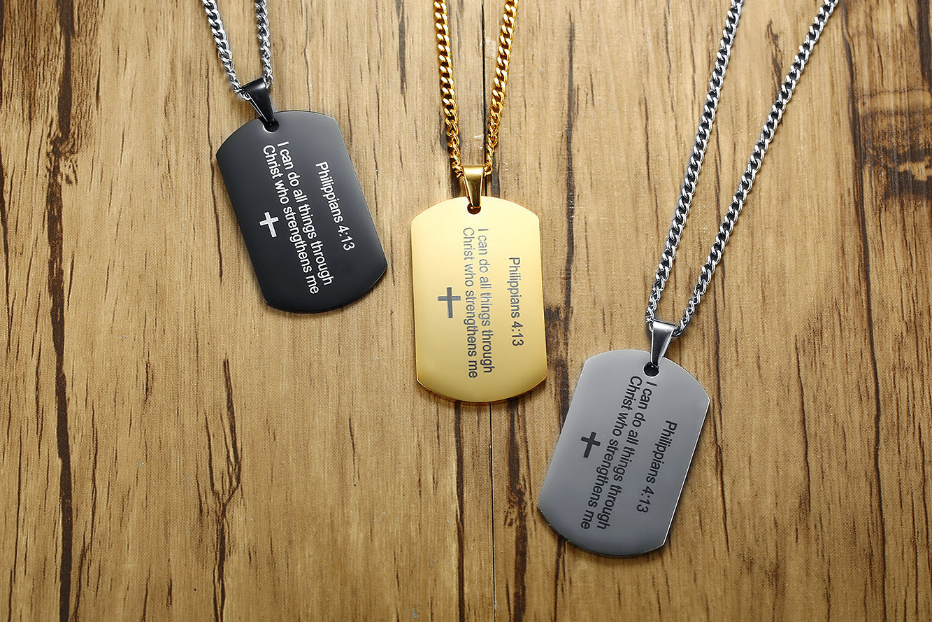 Men's Stainless Steel English Philippians Bible Verses Pendant Pendant