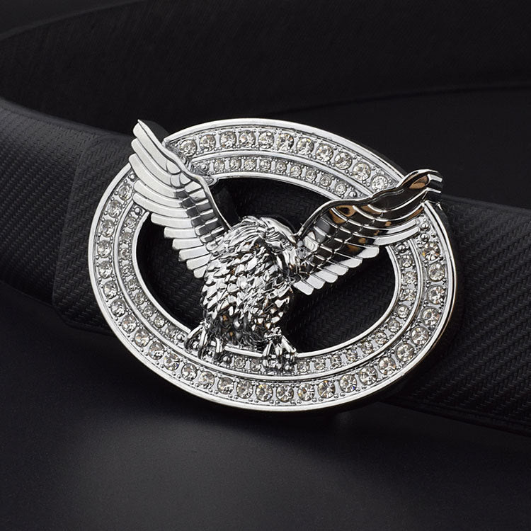 Diamond-studded Leather Belt With Animal Buckle Men and Women