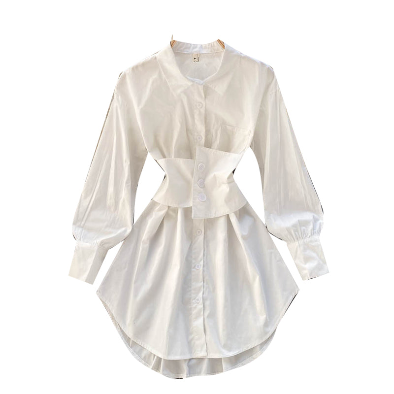 long-sleeved shirt-dress with narrow waist