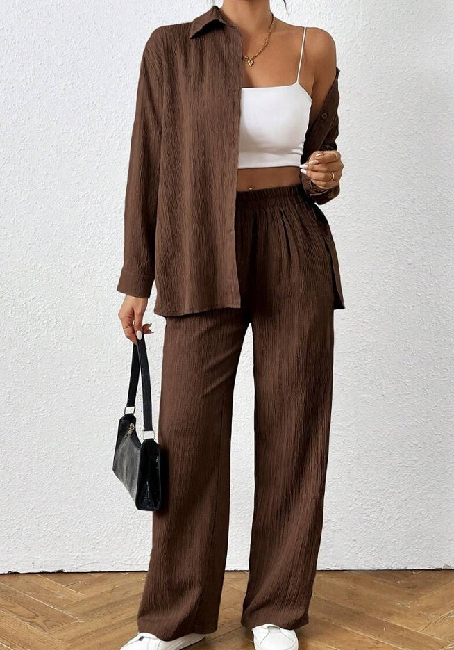 Solid Color Long Sleeved Shirt And Pants Set