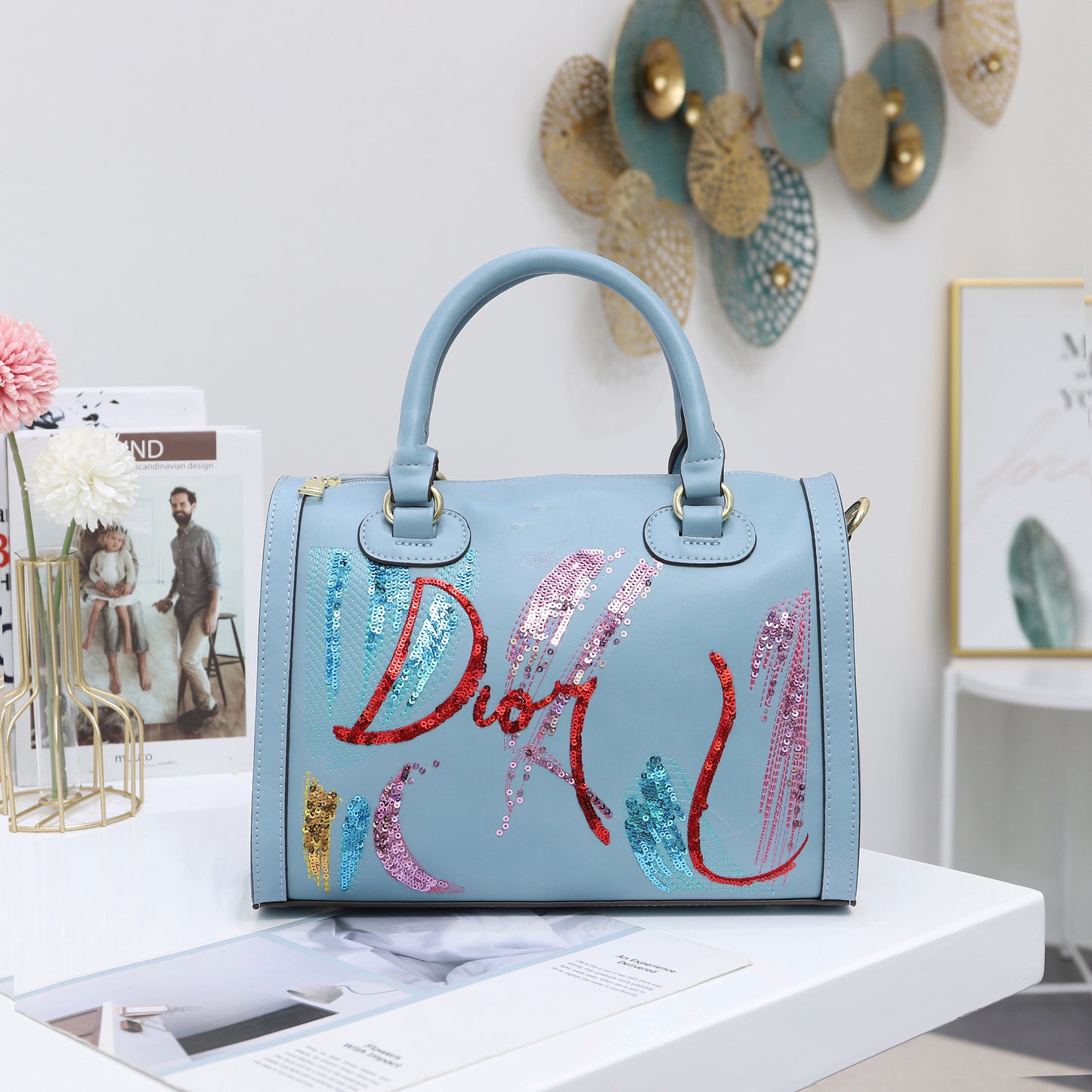 DIOR Round Women's Pu embroidered handbag