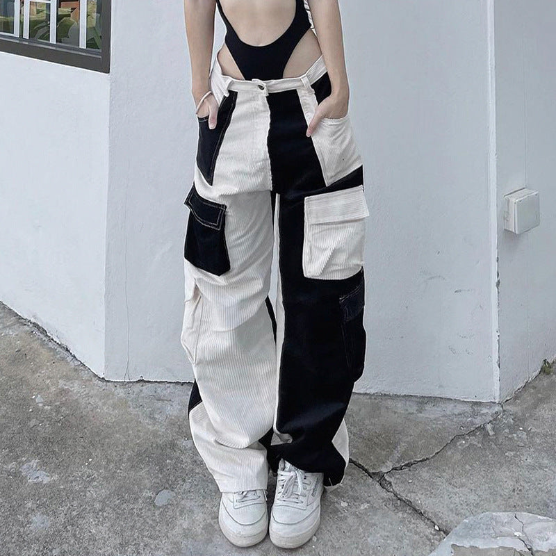 Street Shot Fashionable Color Contrast Multi Pocket Cargo Pants