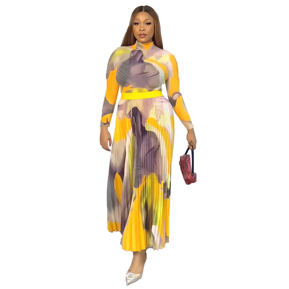 Women's Fashion Pleated Skirt Two-piece Set