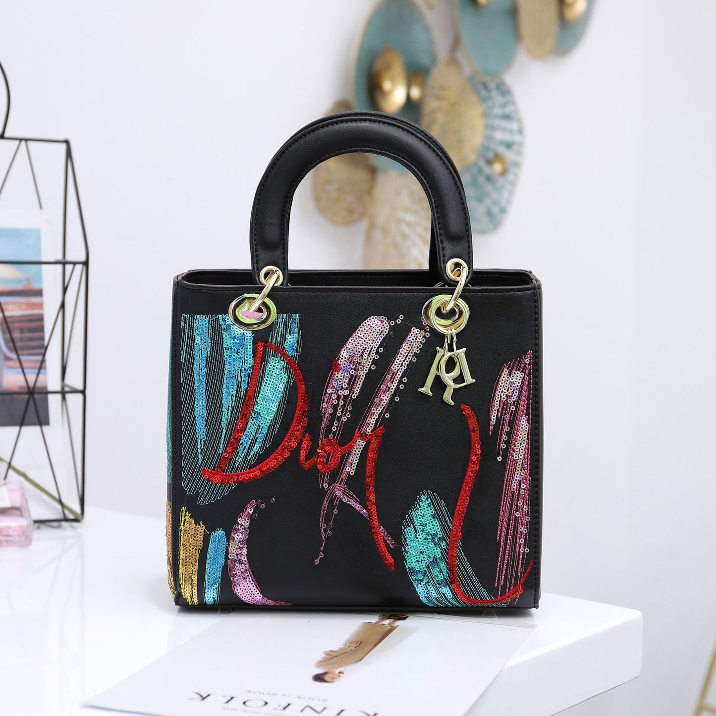 DIOR Women's Pu embroidered handbag