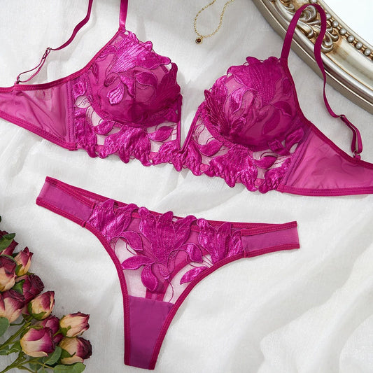 Underwear Set Embroidered Lace Bra Uniform
