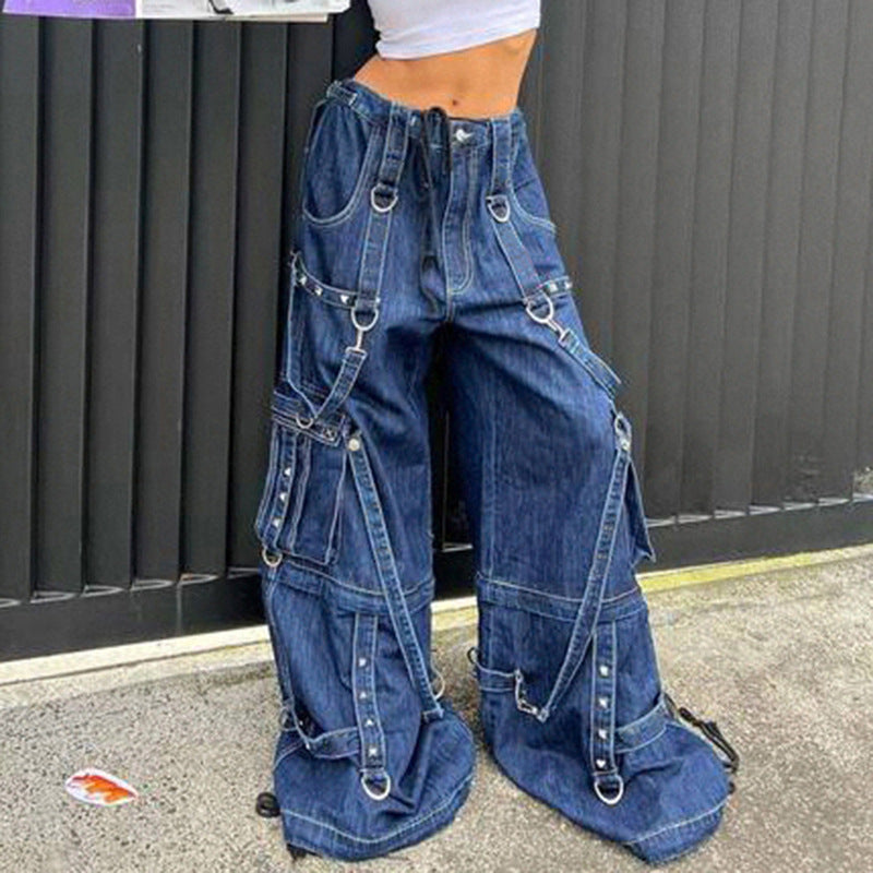 Loose-draped mop pants with buckles