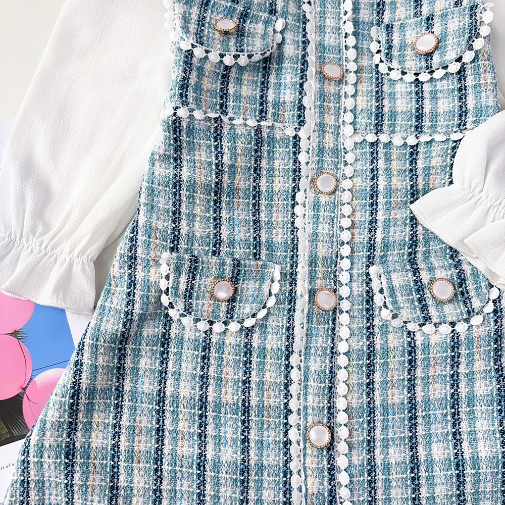 Decorative Patchwork Long-Sleeve Dress For Girls