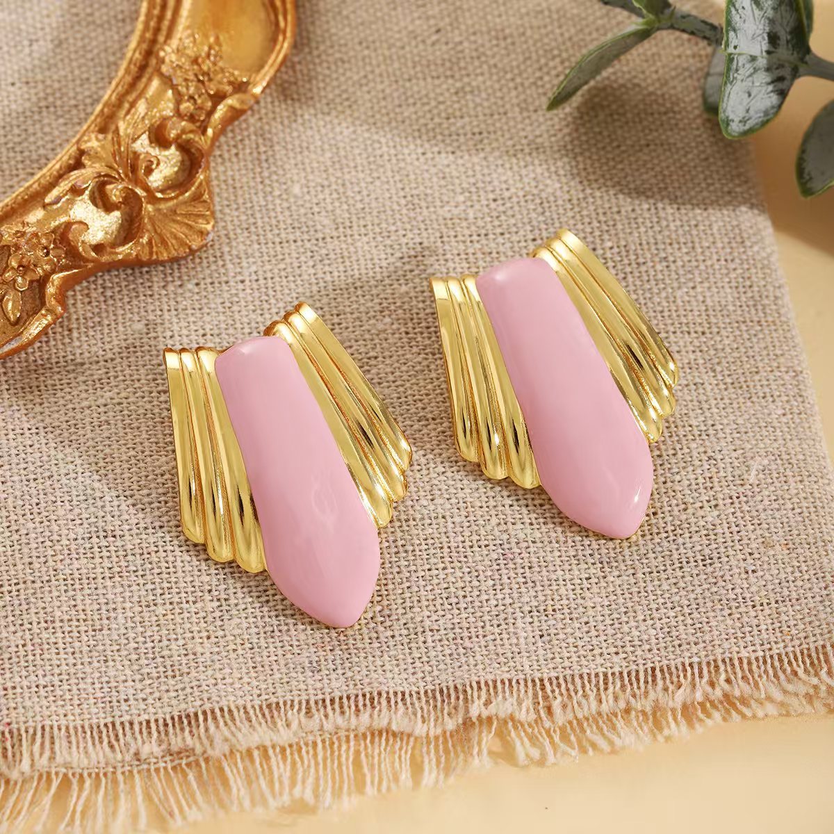 Retro Stainless Steel 18K Gold-Plated Earrings For Women