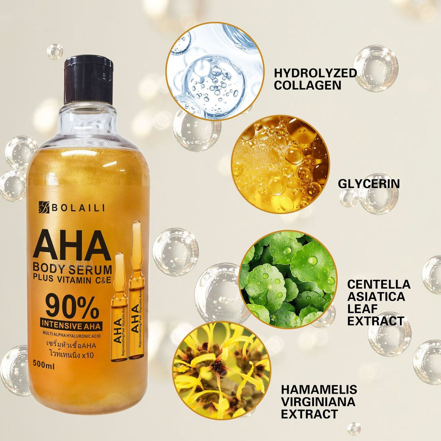ALPHA Hydroxy Acids Face Serum Vitamin C and E Hydrating Firming Brightening And Fine Line Reducing Facial Moisturizing Serum Concentrate 500ml
