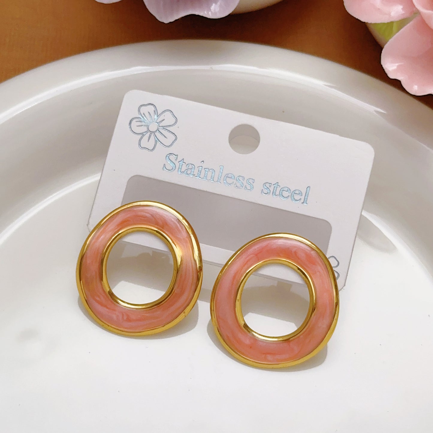 Fashionable Stainless Steel Oil-Drop Earrings For Women