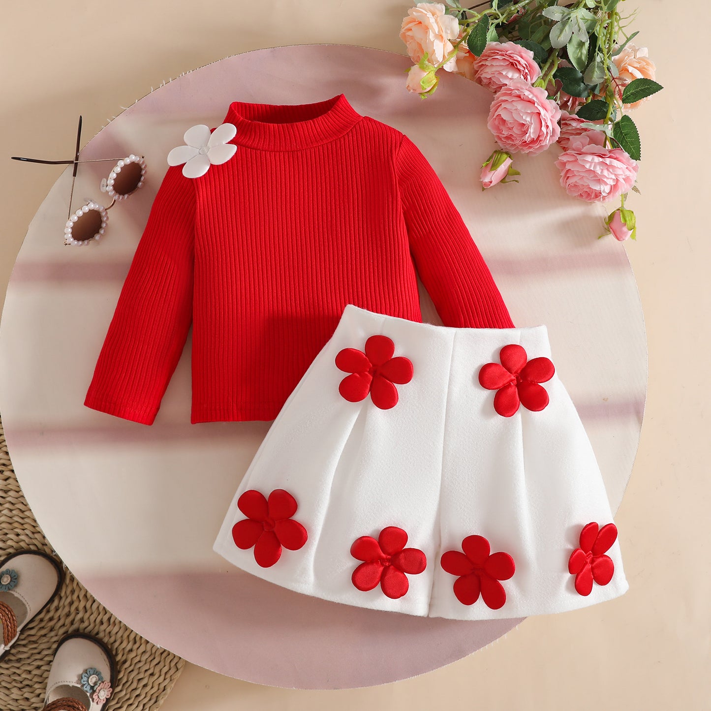 Tops Woolen Fabrics Applique Shorts Set