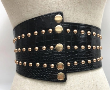 Studded Waistband Waistband Retro Elastic Elastic Decoration Sweater Coat Wide Belt