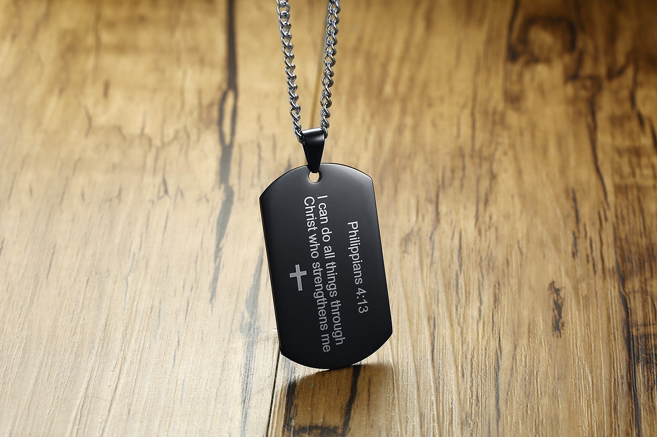 Men's Stainless Steel English Philippians Bible Verses Pendant Pendant