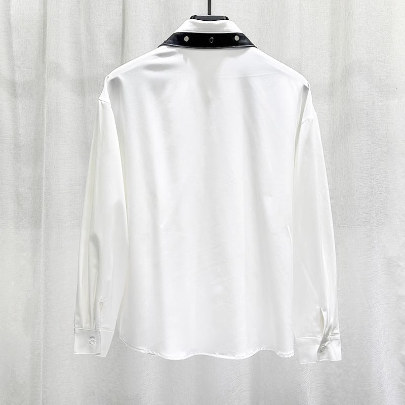 Mens Stylish Patchwork Long-sleeve Shirt Top