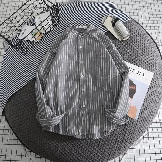 Striped White Shirt Men's Shirt Long Sleeve Casual Loose Coat