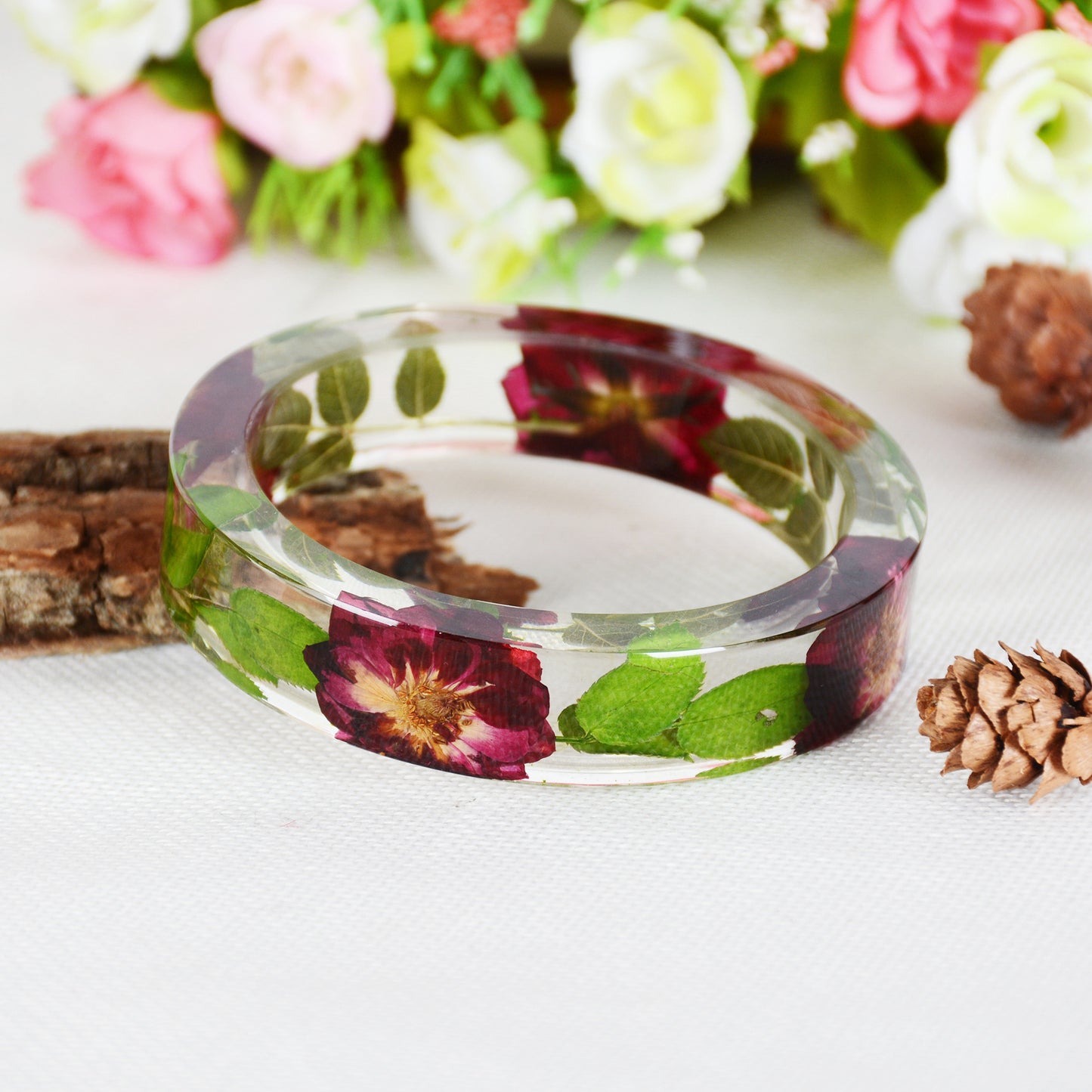 Personalized Epoxy Resin Crystal Glue Dried Flower Bracelet Jewelry