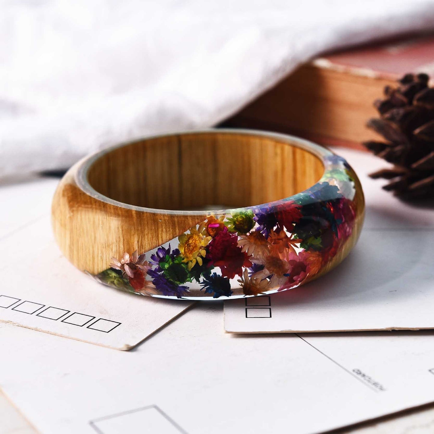 ForeignTrade Personality Epoxy Resin Crystal AB Glue Bamboo Leaf Hydrangea DriedFlower Bracelet Magic Forest