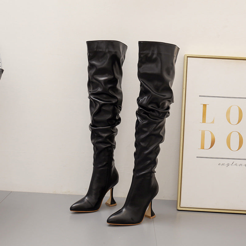 New Large Zize Foreign Trade High-heeled Over-the-knee Boots Women's Straight And Thin White Boots