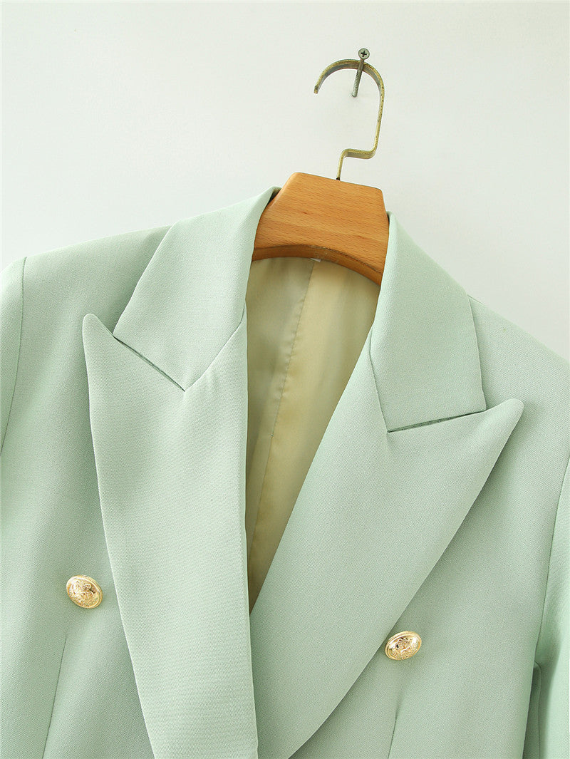 Women's Green Double-breasted Suit Jacket
