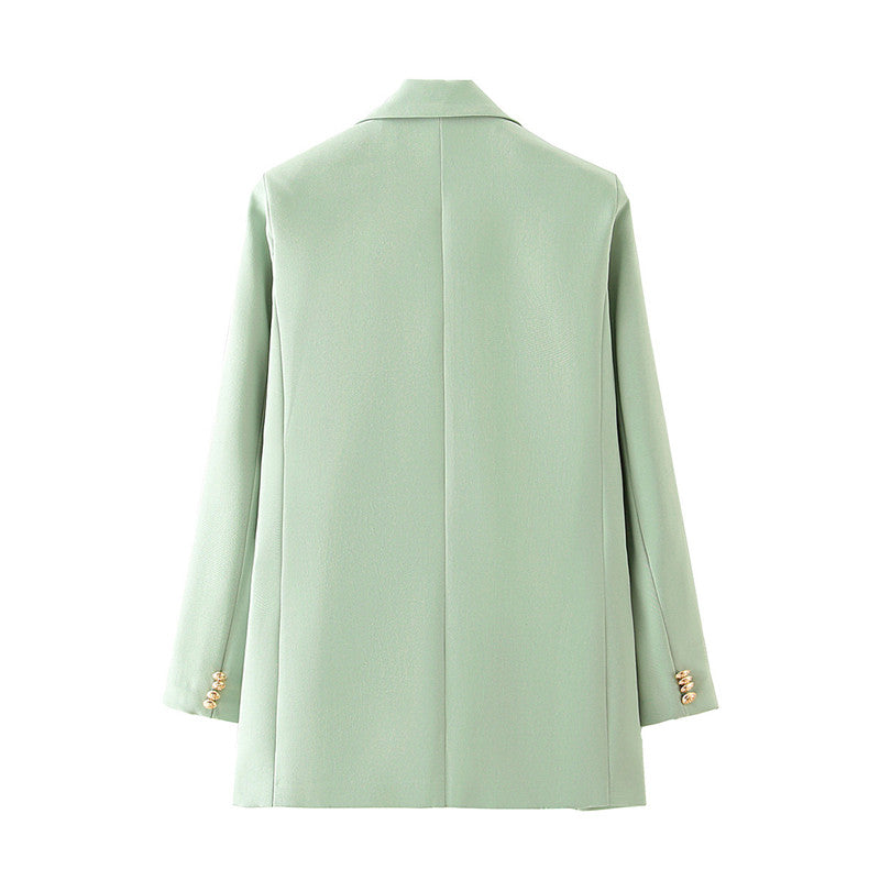 Women's Green Double-breasted Suit Jacket