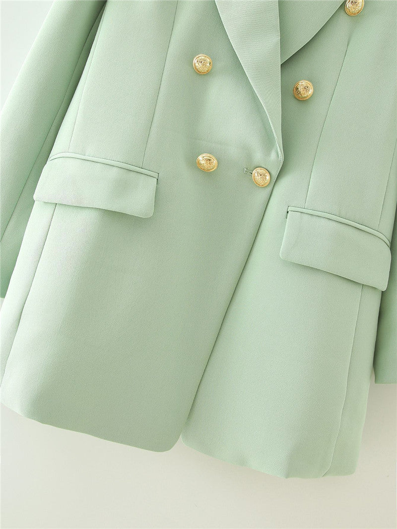Women's Green Double-breasted Suit Jacket