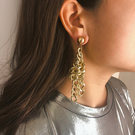 Personality Geometric Fashion Metal Earrings Women Exaggerated Punk Simple Knotted Chain Earrings