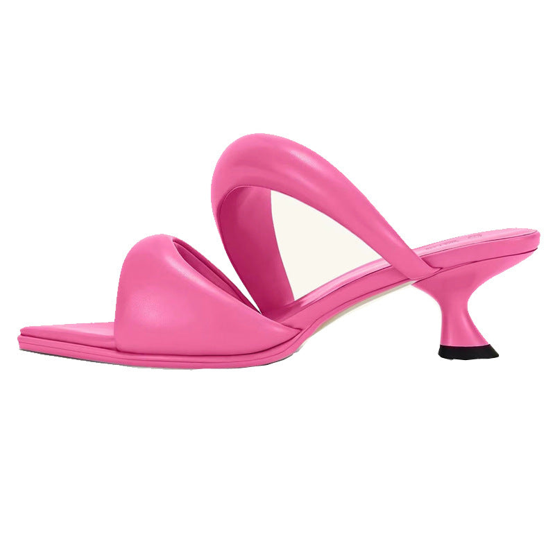 European And American Pointed Soft Leather Kitten Heel Single Sole
