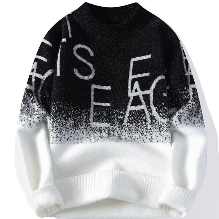 Mens Thickened Warm Color-Block Sweater