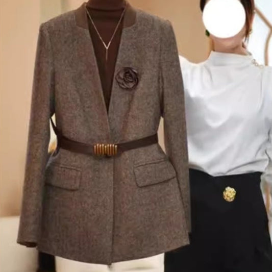 Elegant Plus-Size Coffee-Colored Blazer For Women