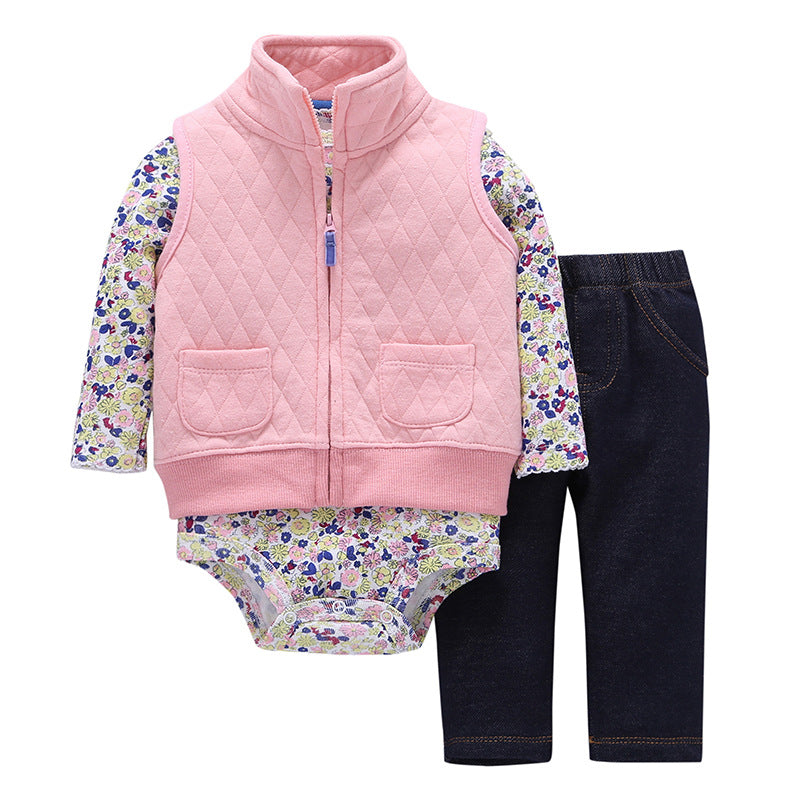 Autumn and Winter Warmth Padded Stand Collar  Vest Suit