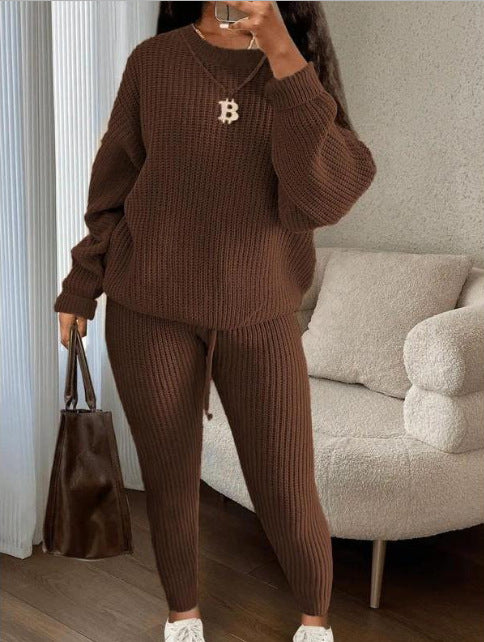 Women's Fashionable Knitted Wool Trousers Suit