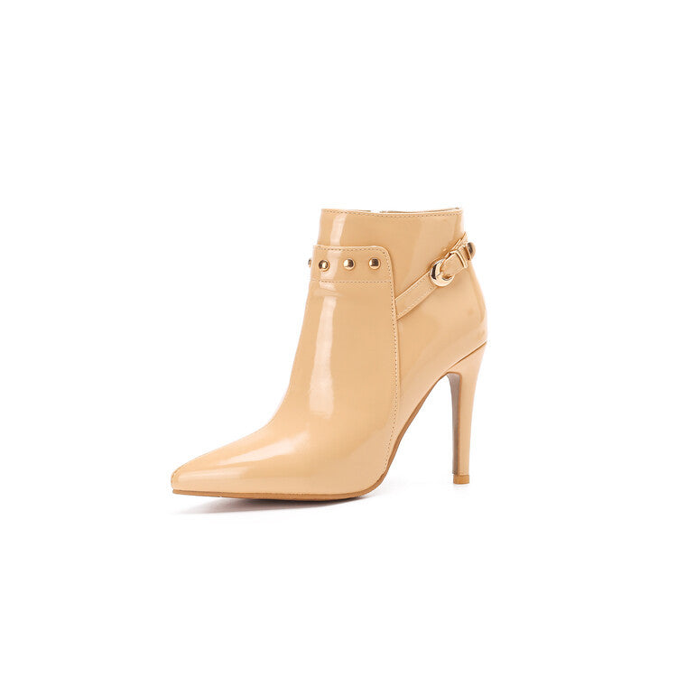 Stiletto-heeled Pointed-toe Low-cut Boots With Metal Studs