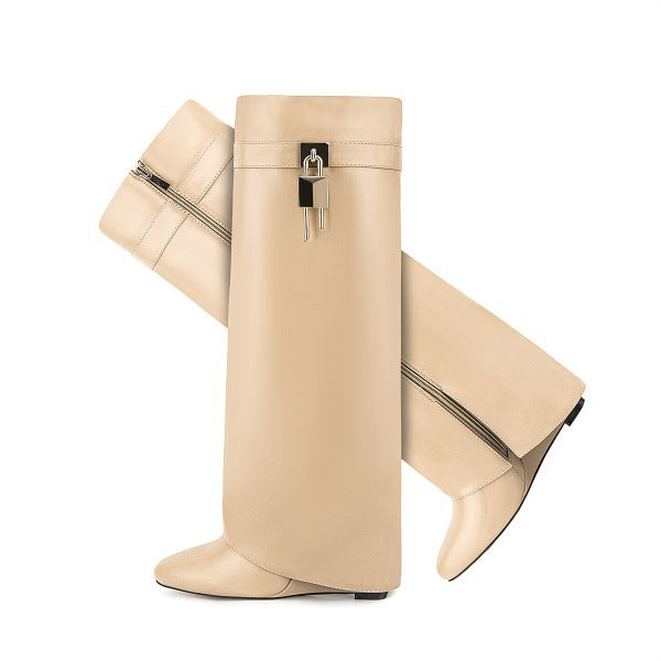 Womens High-heeled Boots With An Oval Toe And A Side Zipper