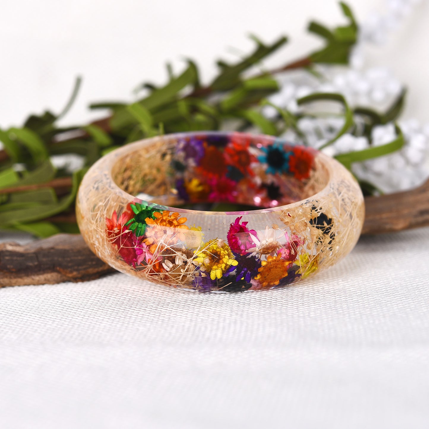 Personalized Epoxy Resin Crystal AB Glue Dried Flower Bracelet Jewelry