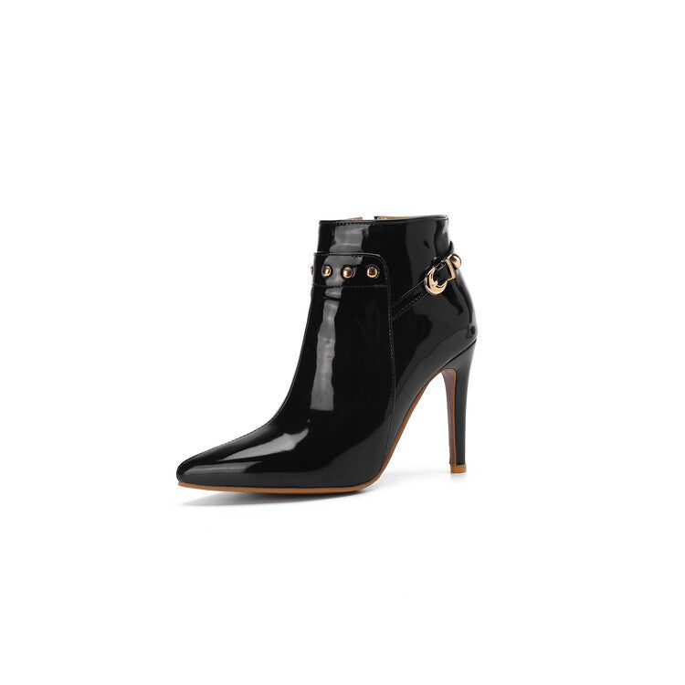 Stiletto-heeled Pointed-toe Low-cut Boots With Metal Studs